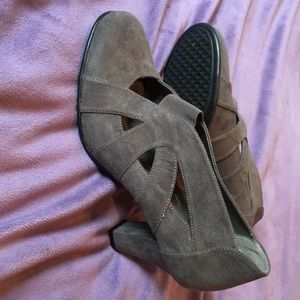 Gray suede pumps